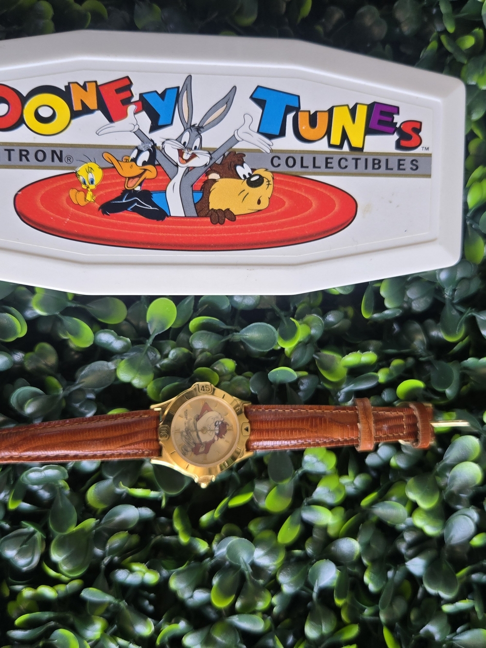 Looney Tunes Gold-Tone Watch with Brown Leather Strap